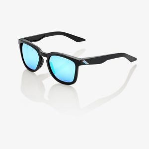 100% Hudson Sunglasses: Matte Black with HiPER Blue Multilayer Mirror Lens