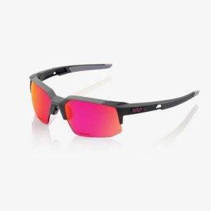 100% Speedcoupe Sunglasses: Soft Tact Graphite with Purple Multilayer Mirror
