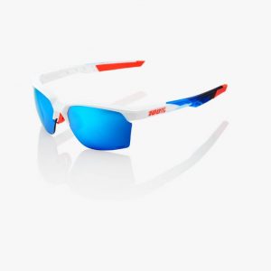100% Sportcoupe Sunglasses: Polished White / Geo Pattern with HiPER Blue Multilayer Mirror Lens