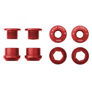 Wolf Tooth Components | 6mm Chainring Bolts+Nuts 4Pc | Red | 6mm, 4 Pack | Aluminum