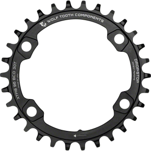 Wolf Tooth Components | 96BCD Chainrings for XT M8000 38t, 96 Asymmetric BCD, 4-Bolt, Drop-Stop, XT M8000 and SLX M7000, Black | Aluminum