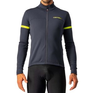 Castelli Fondo 2 FZ Long Sleeve Cycling Jersey - AW21 - Dark Grey / Yellow Fluro / Small