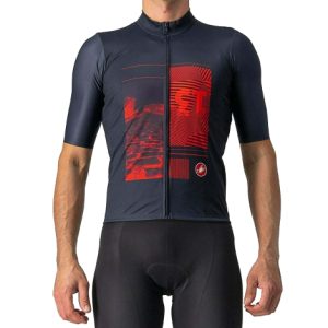 Castelli 13 Screen Short Sleeve Cycling Jersey - Savile Blue / Red / Medium