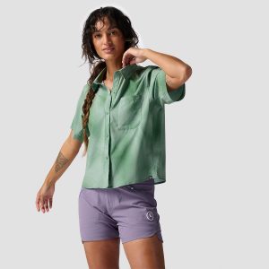 Backcountry Button-Up MTB Jersey - Women's Elm Green Topo Print, L