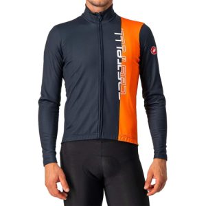 Castelli Traguardo FZ Long Sleeve Cycling Jersey - Savile Blue / Brilliant Orange / XSmall