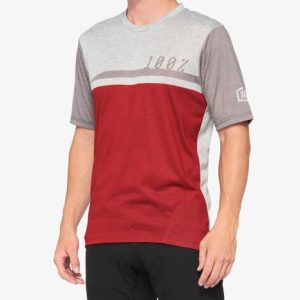 100% Airmatic Short Sleeve MTB Jersey - Cherry Red / Grey / Small