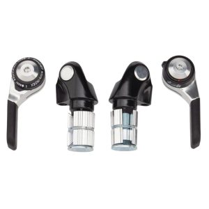 Microshift Road/Mountain Bar End Shifters (Silver/Black) (Pair) (2/3 x 9 Speed) (Shimano Compatible)