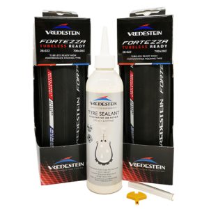 Vredestein Fortezza Tubeless Ready Tyres & Sealant Bundle - Black / 700c / 28mm / Folding / Clincher