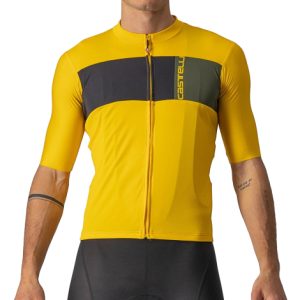 Castelli Prologo 7 Short Sleeve Cycling Jersey - Saffron / Light Black / Military Green / XLarge