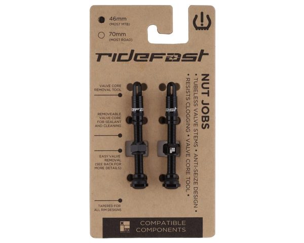 RideFast Nut Jobs Tubeless Presta Valves (Black) (46mm)