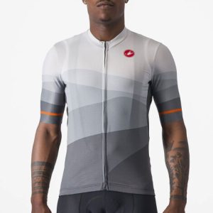 Castelli Orizzonte Short Sleeve Cycling Jersey - Dark Grey / Silver Grey / Brilliant Orange / XSmall