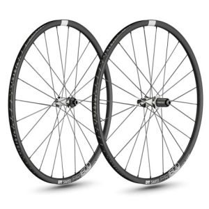 DT Swiss PR 1600 Spline 23 Disc Clincher Road Wheelset - 700c - Black / 12mm Front - 142x12mm Rear / Shimano / Centerlock / Pair / 10-11 Speed / Clincher / 700c