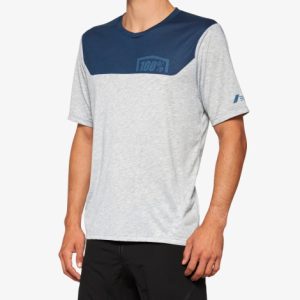 100% Airmatic Short Sleeve MTB Jersey - Grey / Midnight Blue / Small