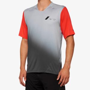 100% Celium Short Sleeve MTB Jersey - Grey / Racer Red / Small