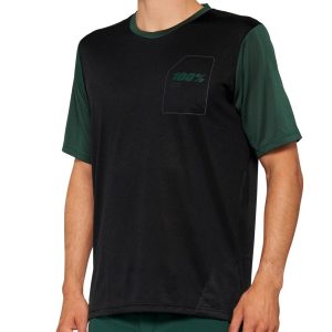 100% Men's Ridecamp Short Sleeve Jersey (Black/Forest Green) (L)