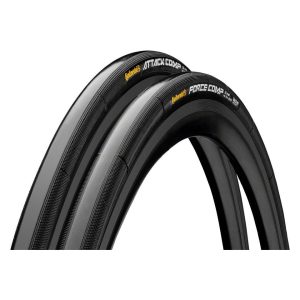 Continental Attack Comp/Force Tubular Road Tire Combo (Black) (700c) (22mm + 24mm) (BlackChili)