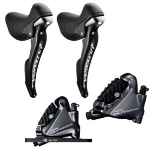 Shimano Ultegra R8020 Hydraulic Disc STI Levers & R8070 Flat Mount Disc Brake Set - 11 Speed - Grey / Pair / 11 Speed