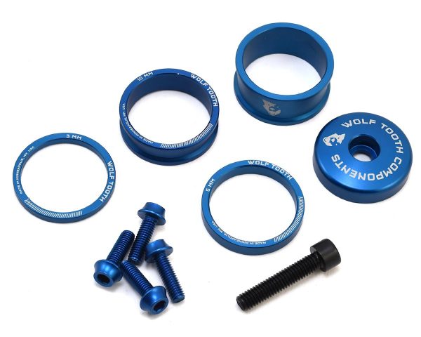 Wolf Tooth Components Headset Spacer BlingKit (Blue) (3, 5, 10, 15mm) (w/ Bottle Cage Bolts)