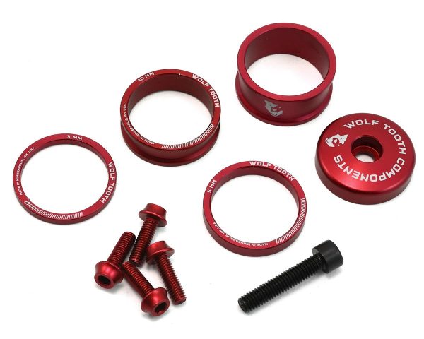 Wolf Tooth Components Headset Spacer BlingKit (Red) (3, 5, 10, 15mm) (w/ Bottle Cage Bolts)